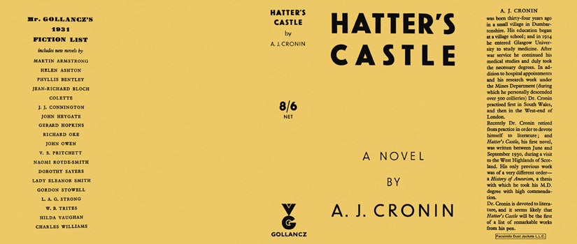 Item #10121 Hatter's Castle. A. J. Cronin
