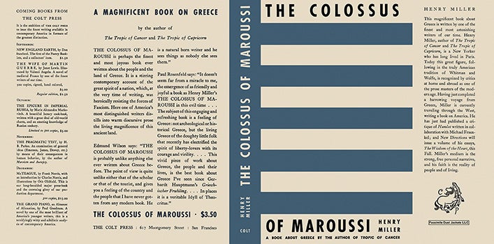 Item #10250 Colossus of Maroussi, The. Henry Miller