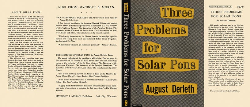 Item #1049 Three Problems for Solar Pons. August Derleth