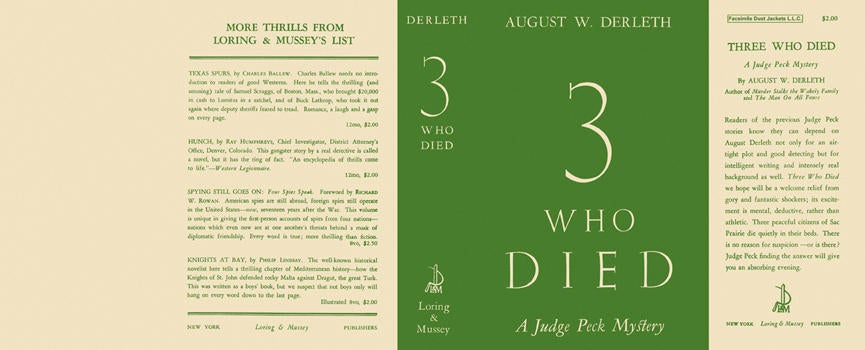 Item #1050 Three Who Died. August Derleth