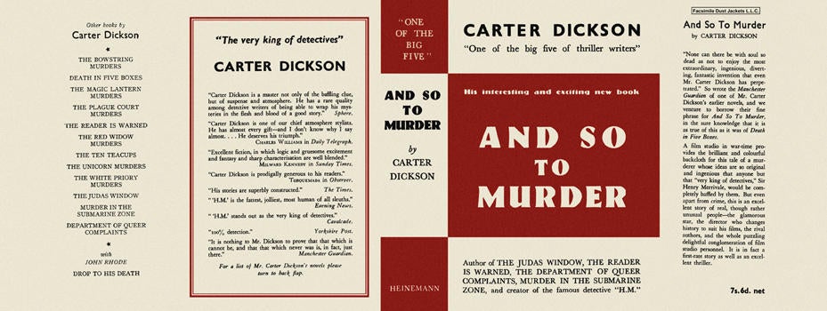 Item #1075 And So to Murder. Carter Dickson.