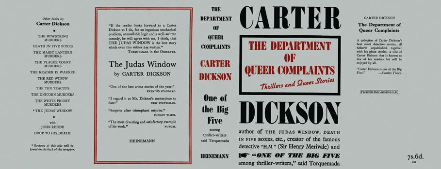 Item #1081 Department of Queer Complaints, The. Carter Dickson.