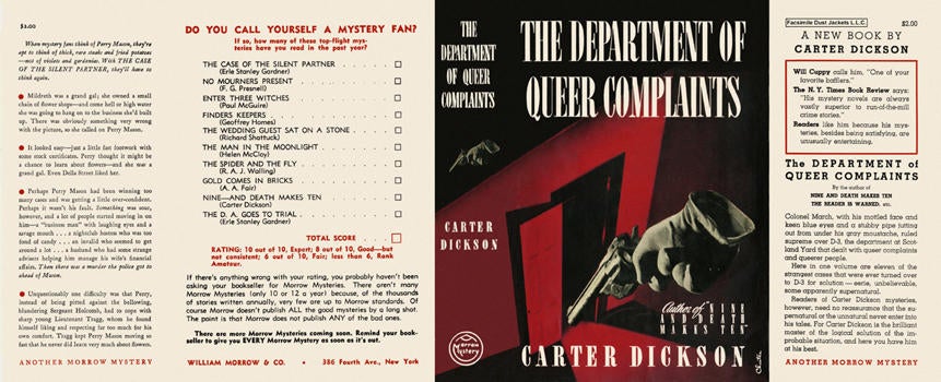 Item #1082 Department of Queer Complaints, The. Carter Dickson.