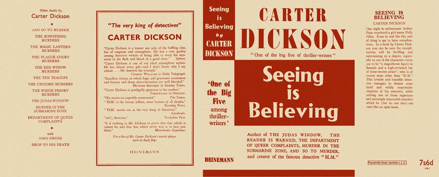 Item #1099 Seeing Is Believing. Carter Dickson.