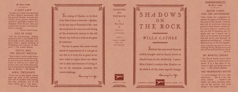 Item #11713 Shadows on the Rock. Willa Cather