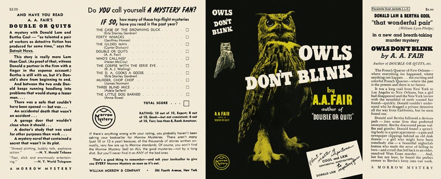 Item #1206 Owls Don't Blink. A. A. Fair.