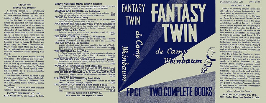 Item #12096 Fantasy Twin. L. Sprague de Camp, Stanley G. Weinbaum