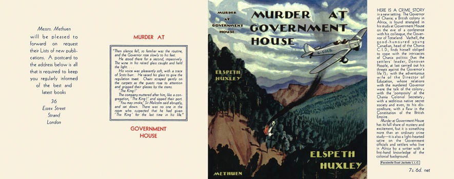 Item #13253 Murder at Government House. Elspeth Huxley