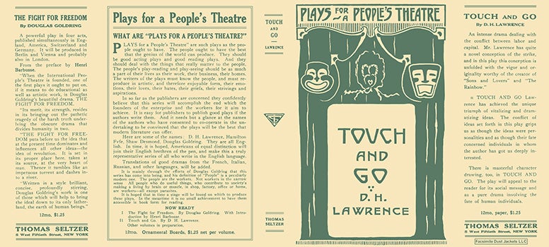 Item #13558 Touch and Go, Plays for a People's Theatre. D. H. Lawrence.