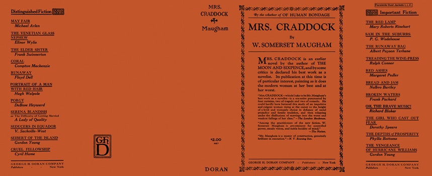 Item #13982 Mrs. Craddock. W. Somerset Maugham.