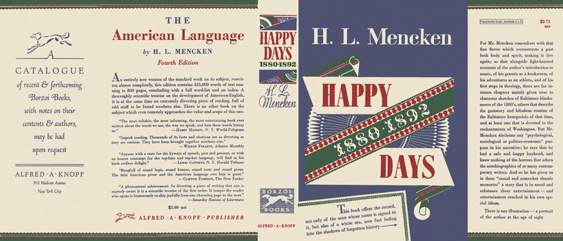 Item #14098 Happy Days 1880 - 1892. H. L. Mencken