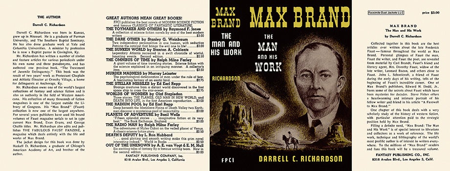 Item #14963 Max Brand, The Man and His Work. Darrell C. Richardson
