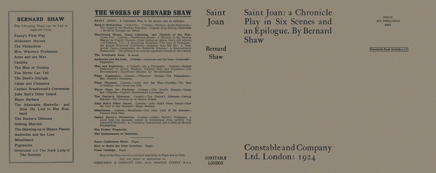 Item #15255 Saint Joan: A Chronicle Play in Six Scenes and an Epilogue. George Bernard Shaw