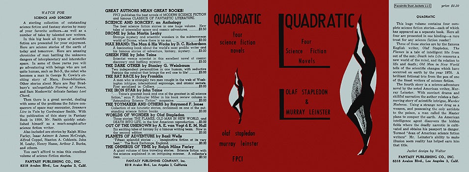 Item #15423 Quadratic, Four Science Fiction Novels. W. Olaf Stapledon, Murray Leinster.