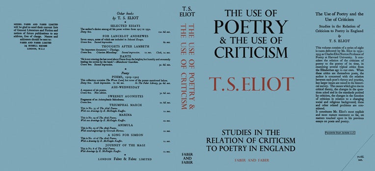Item #15558 Use of Poetry and the Use of Criticism, The. T. S. Eliot.
