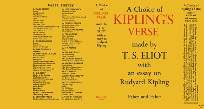 Item #15563 Choice of Kipling's Verse Made by T.S. Eliot with an Essay on Rudyard Kipling, A. T....