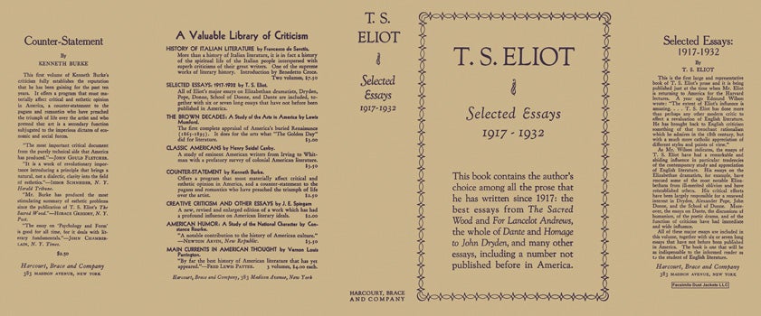 Item #15564 Selected Essays 1917 - 1932. T. S. Eliot.