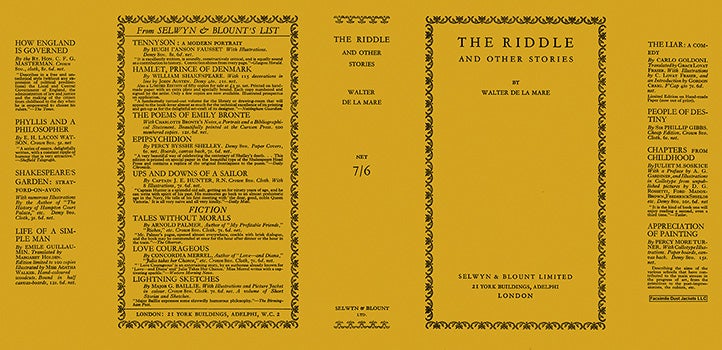 Item #16681 Riddle and Other Stories, The. Walter de la Mare.