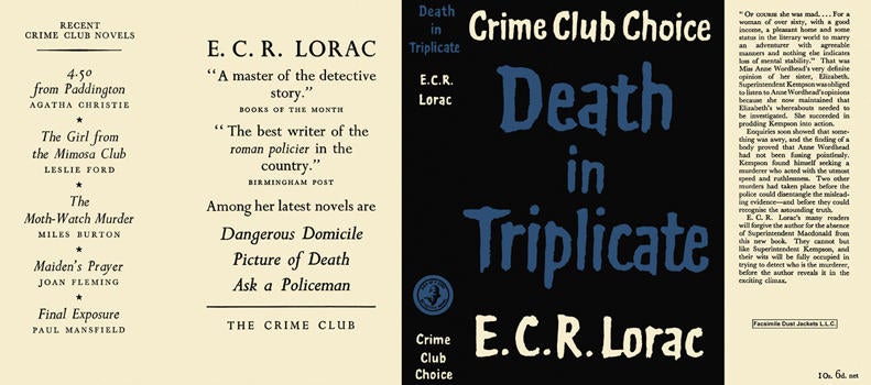 Item #17160 Death in Triplicate. E. C. R. Lorac
