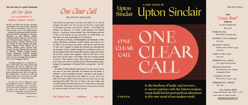 Item #17504 One Clear Call. Upton Sinclair