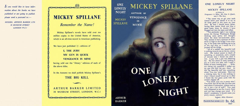 Item #17539 One Lonely Night. Mickey Spillane
