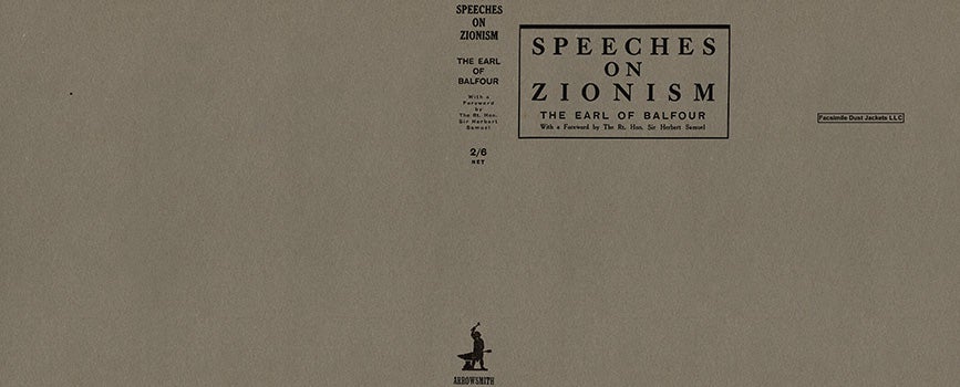 Item #17972 Speeches on Zionism. Earl of Balfour