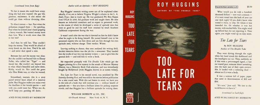 Item #1808 Too Late for Tears. Roy Huggins