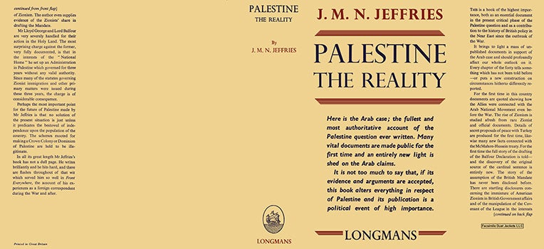 Item #18118 Palestine, The Reality. J. M. N. Jeffries