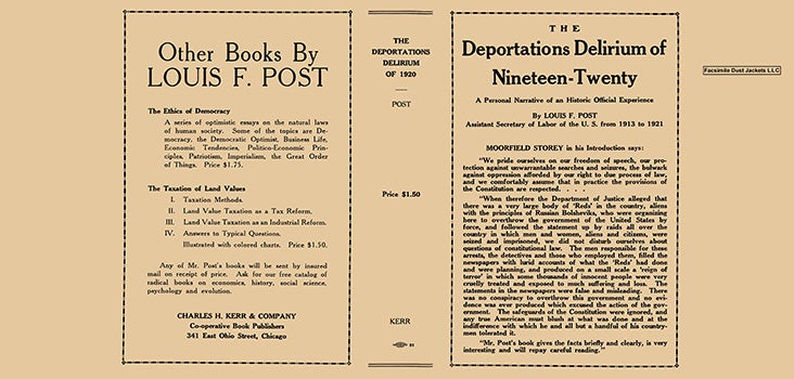Item #18245 Deportations Delirium of Nineteen-Twenty, The. Louis F. Post
