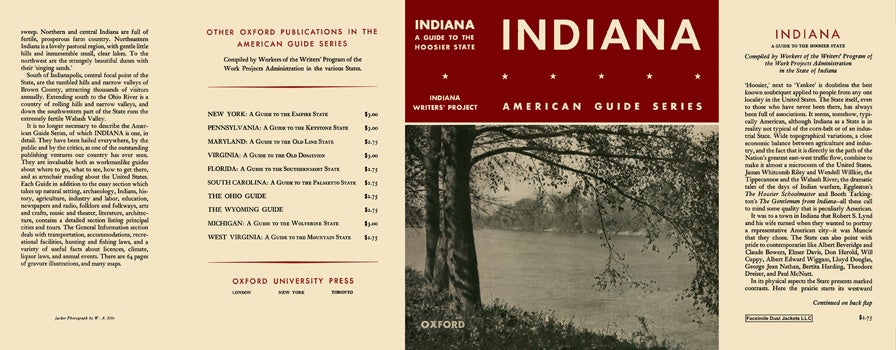 Item #18348 Indiana, A Guide to the Hoosier State. American Guide Series, WPA