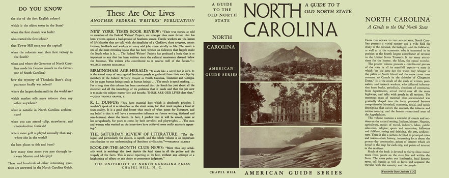 Item #18378 North Carolina, A Guide to the Old North State. American Guide Series, WPA