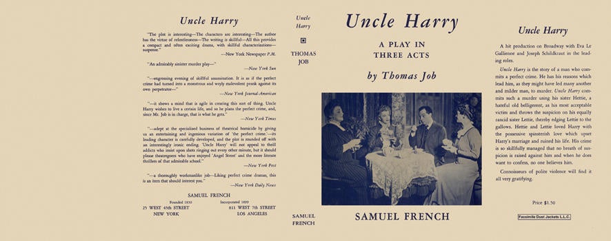 Item #1900 Uncle Harry, A Play in Three Acts. Thomas Job