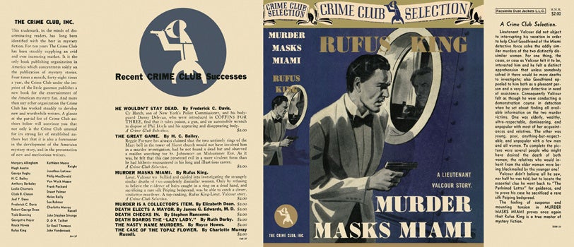 Item #1978 Murder Masks Miami. Rufus King.
