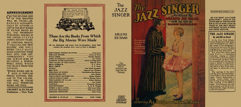Item #19910 Jazz Singer, The. Arline De Haas, novelized by