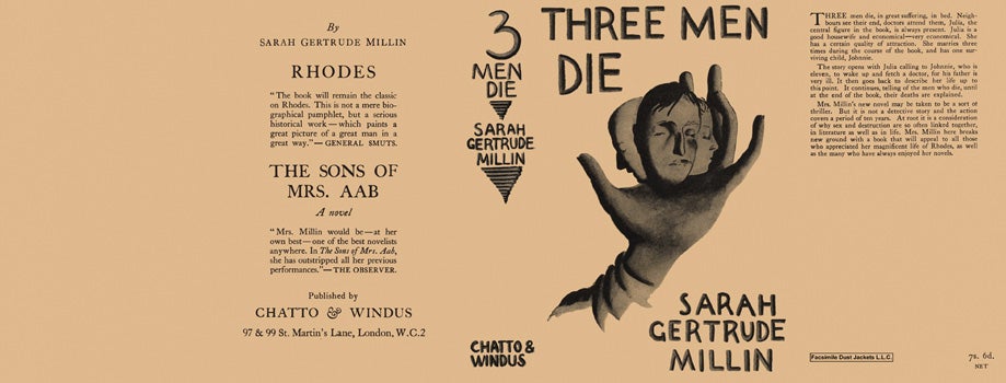 Item #2387 Three Men Die. Sarah Gertrude Millin.