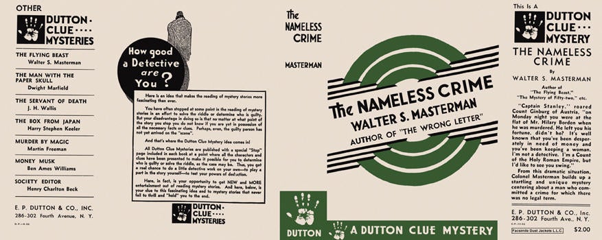 Item #2445 Nameless Crime, The. Walter S. Masterman