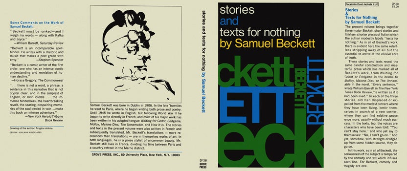 Item #24626 Stories and Texts for Nothing. Samuel Beckett