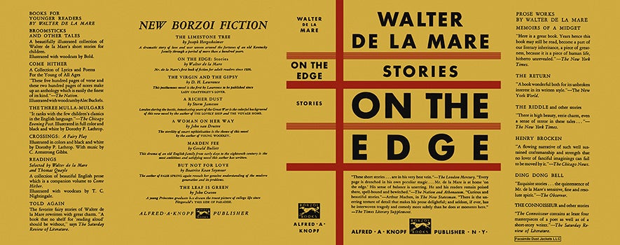 Item #25043 On the Edge, Stories. Walter de la Mare.