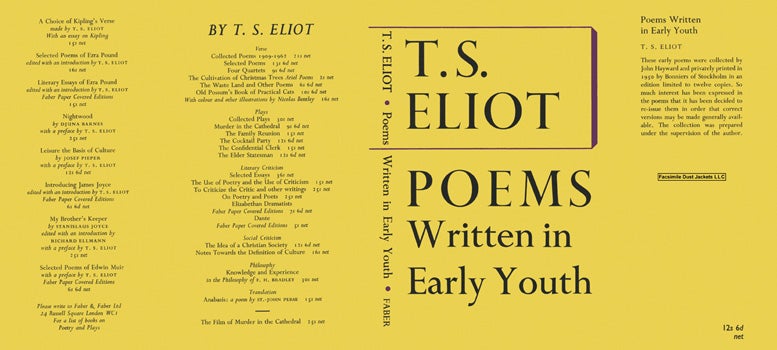 Item #25161 Poems Written in Early Youth. T. S. Eliot.