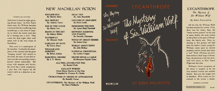 Item #2554 Lycanthrope, Mystery of Sir William Wolf, The. Eden Phillpotts