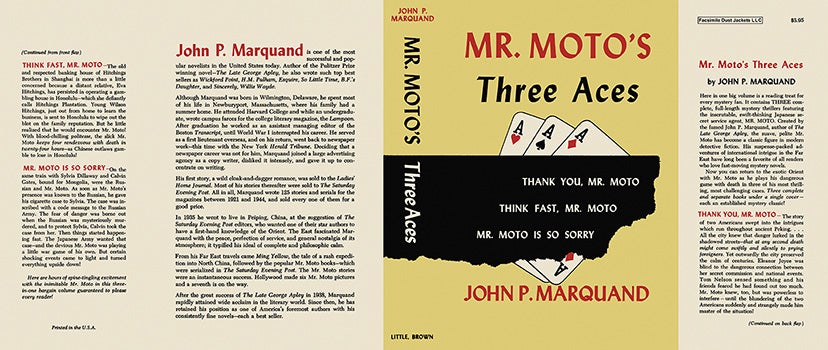 Item #25873 Mr. Moto's Three Aces. John P. Marquand