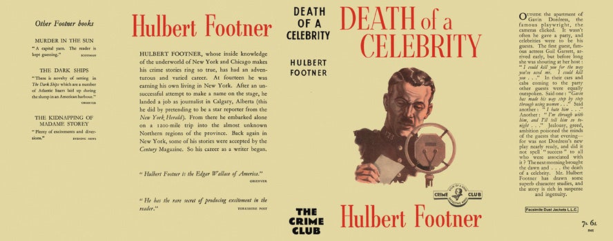 Item #28966 Death of a Celebrity. Hulbert Footner.