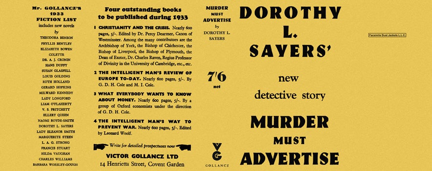 Item #2939 Murder Must Advertise. Dorothy L. Sayers.