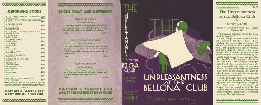 Item #2942 Unpleasantness at the Bellona Club, The. Dorothy L. Sayers.