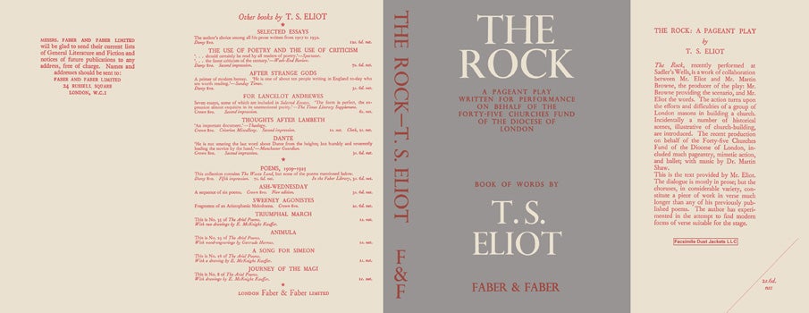 Item #30257 Rock, The. T. S. Eliot.