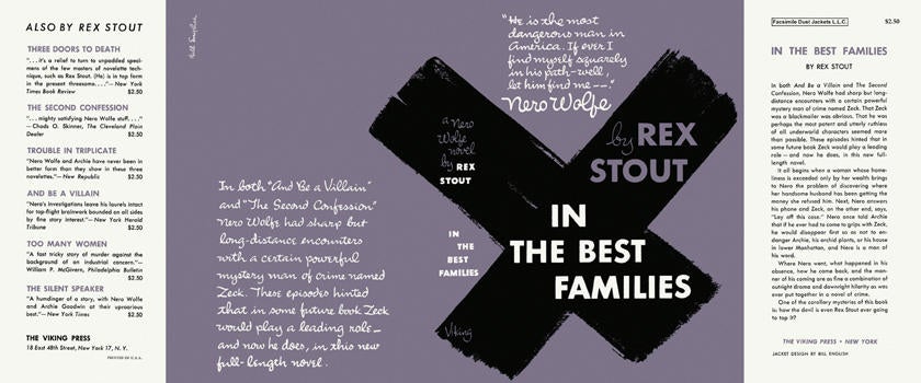 Item #3072 In the Best Families. Rex Stout