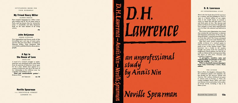 Item #30936 D. H . Lawrence: An Unprofessional Study. Anais Nin