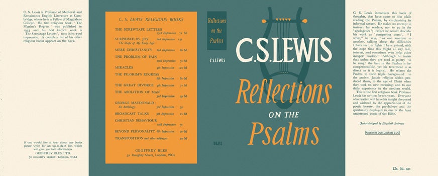 Item #30985 Reflections on the Psalms. C. S. Lewis