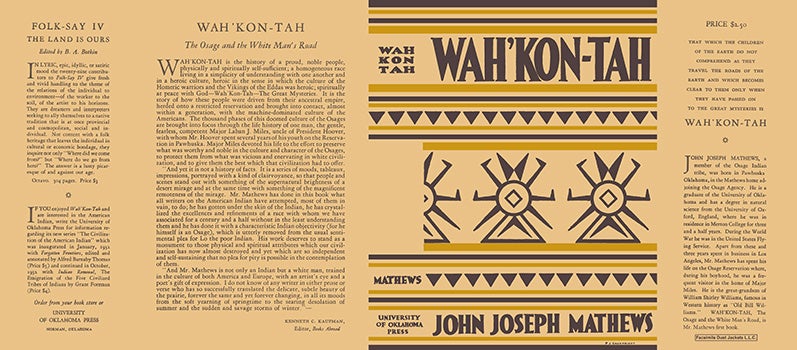Item #31765 Wah'Kon-Tah. John Joseph Mathews.