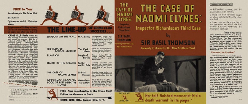 Item #3178 Case of Naomi Clynes: Inspector Richardson's Third Case, The. Sir Basil Thomson.